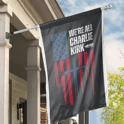 We'Re All Charlie Kirk Vertical House Flag, Patriotic Political Garden Flag, Distressed American Flag Yard Banner Vertical House Flag