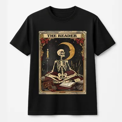 Women'S Skeleton & Moon Print Round Neck T-Shirt, Vintage Trendy Casual T-Shirt For Daily Wear, Ladies All Seasons, Top Cotton T-Shirt Comfy