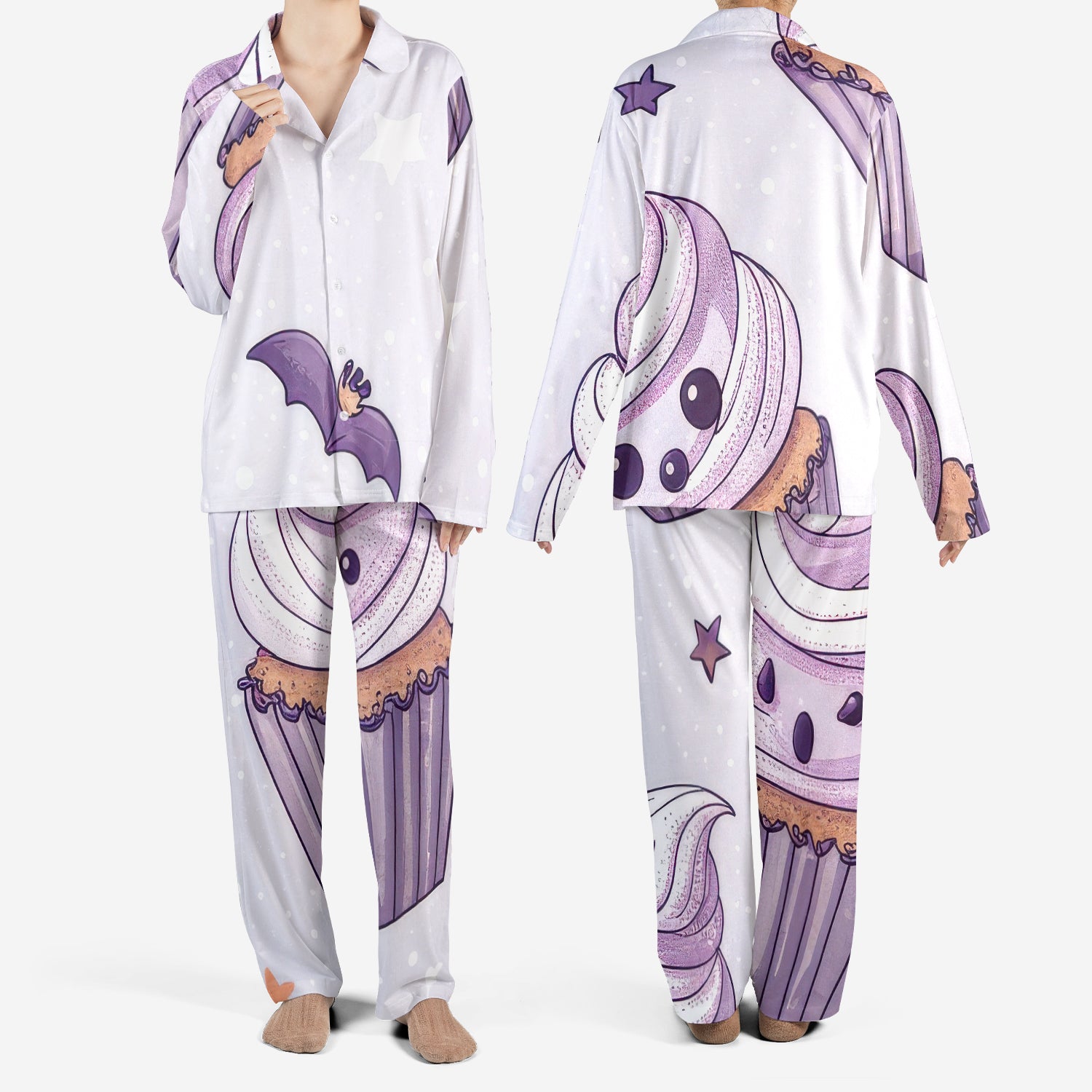 Kawaii Halloween Pajamas Set – Purple Digital Pattern Nightwear