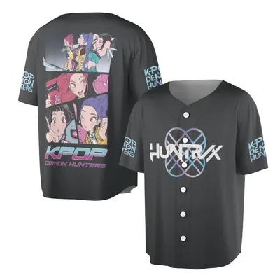 K-Pop Demon Hunters Baseball Jersey, Anime Art Graphic Baseball Jersey, Pastel Aesthetic, Y2k Grunge Baseball Jersey, Huntrxx Logo, Us Fashion
