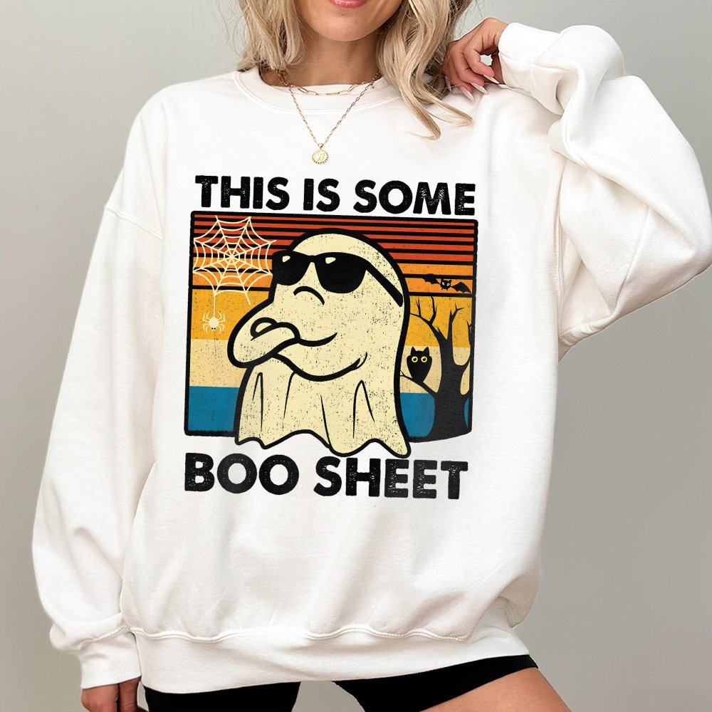 Funny Ghost Halloween T Shirt Retro Boo Sheet Graphic Tee Spooky Casual Unisex Shirt Classic Breathable Top