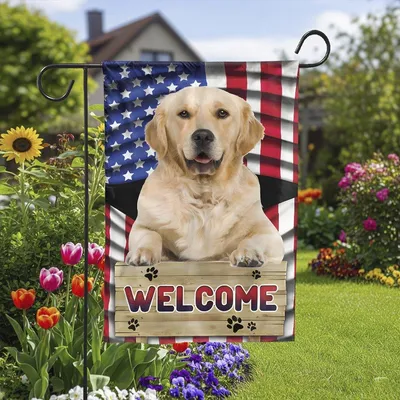Vertical Garden - Golden Retriever Dog Welcome 4th Of July American Garden And House Flag Vertical Garden Flag