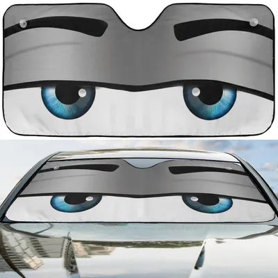 Sleepy Blue Eyes Car Sunshade, Tired Look Gmc Truck Windshield, Gray Funny Accessory, Uv Glare Reduction Car Sunshade