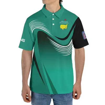 White Green Golf Pattern Polo, Masters Tournament Style, Ping Inspired Classic Polo Shirt, Men'S Performance Wear