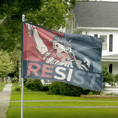 Resist Horizontal House Flag, Statue Of Liberty Protest Banner, Political Art, Red White Blue Vintage Horizontal House Flag