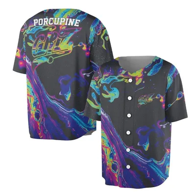 Porcupine Oriz Baseball Jersey, Psychedelic Tie Dye Graphic, Neon Swirl Abstract Art Apparel, Us Streetwear Baseball Jersey