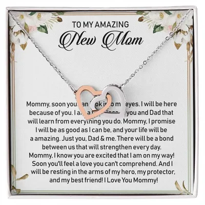 To My Amazing New Mom Interlocking Hearts Necklace Message Card