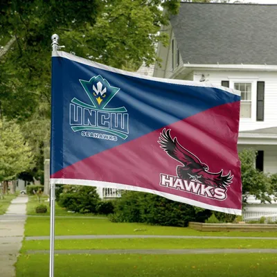 House Divided Uncw Seahawks Hawks Horizontal House Flag, College Sports Ncaa, Blue Teal Maroon Fan Split Horizontal House Flag