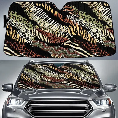 Tone Of Classic Leopard Zebra And Snake Skin Texture Car Sun Shades Cover Auto Windshield PrintSyde