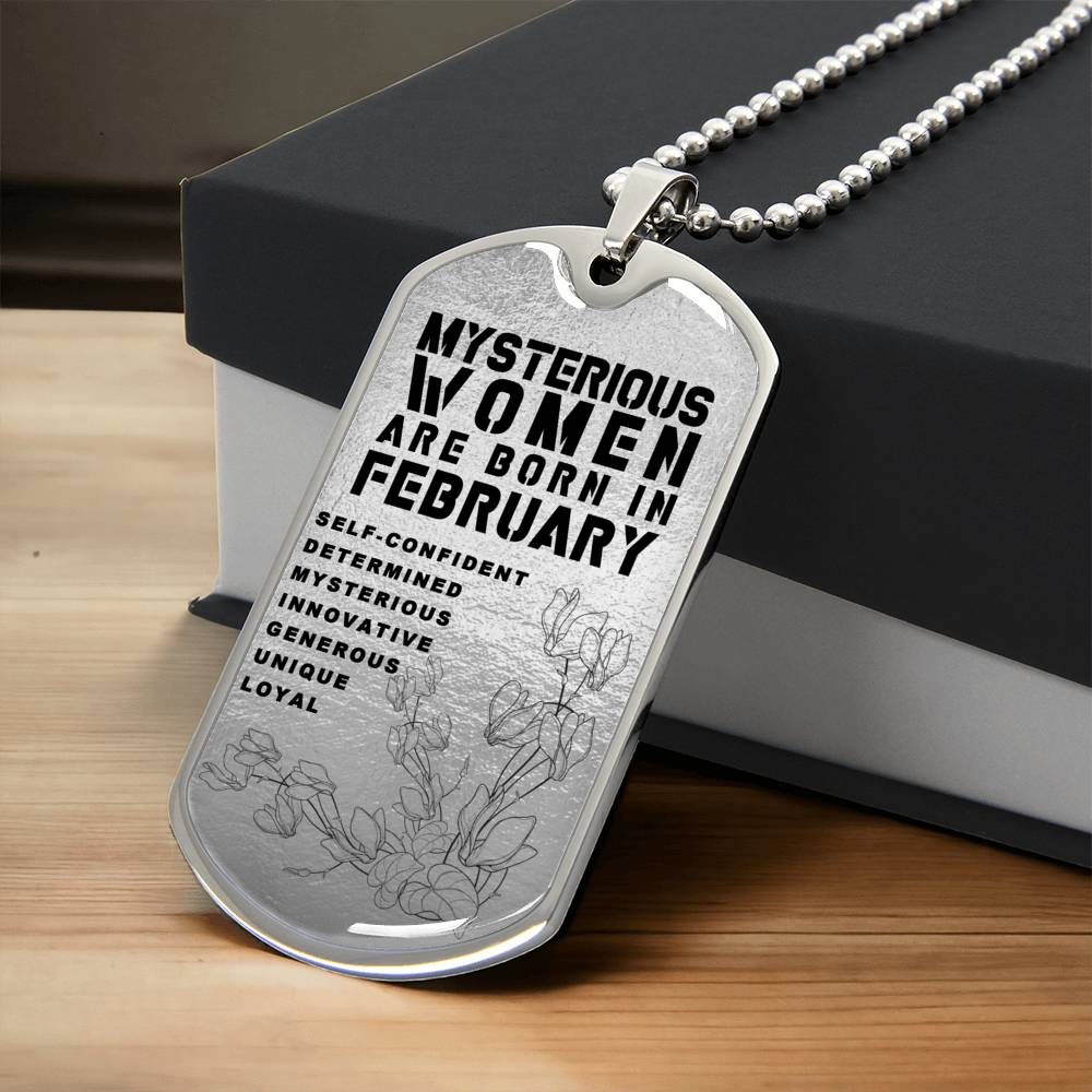 Mysterious Women Are Born In February Luxury Necklace With Dog Tag Silver - Army Tag Necklace, Dog Tag