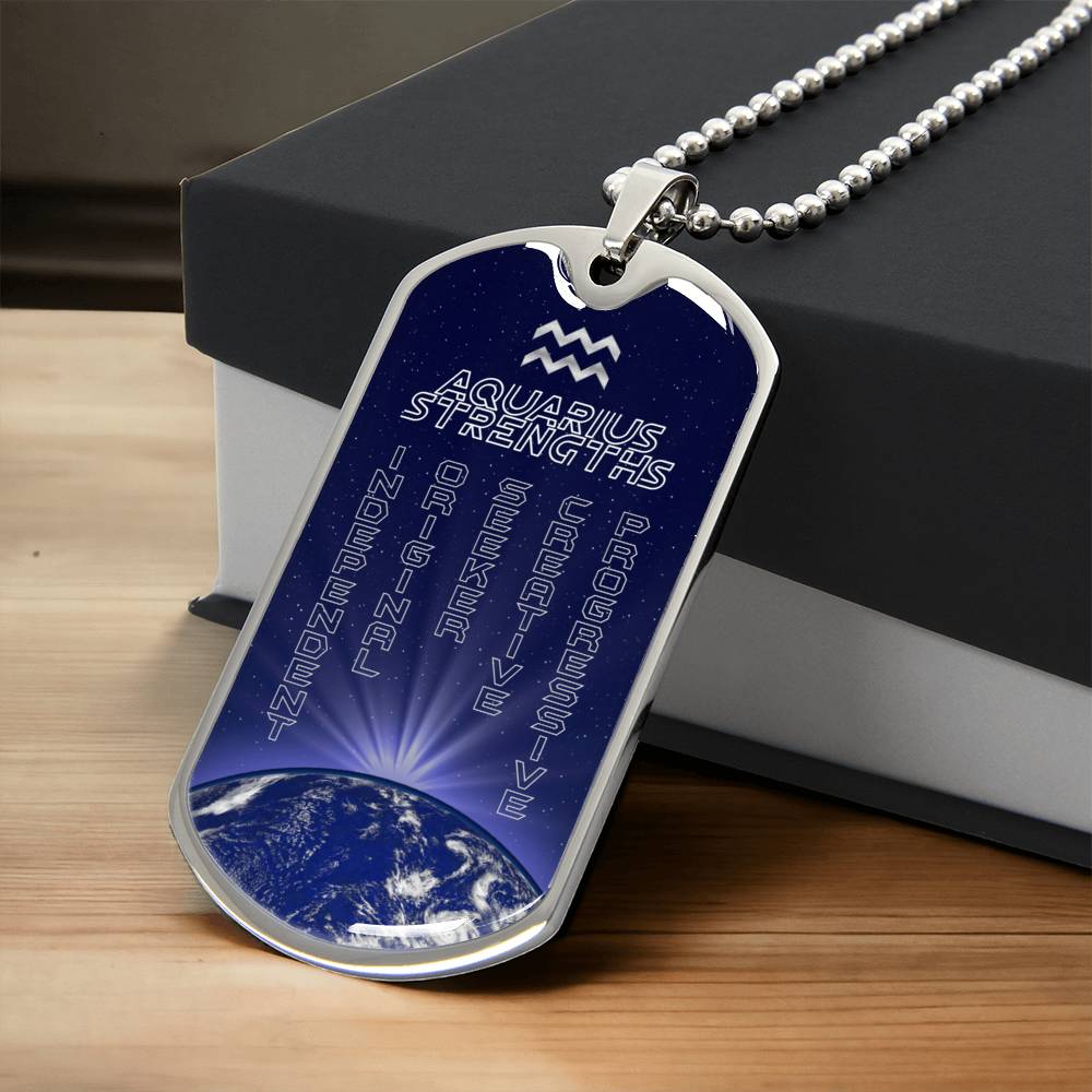Aquarius Ball Chain Dog Tag Necklace - Army Tag Necklace, Dog Tag