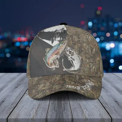 Baseball Cap Trout Fishing Camo, Nature Outdoor Angler Hat Baseball Cap
