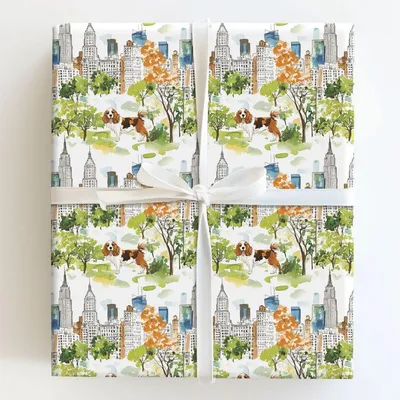 City with the Cavalier King Charles - Gift Wrap for Christmas, Holidays Wrapping Paper, Christmas Wrapping Paper