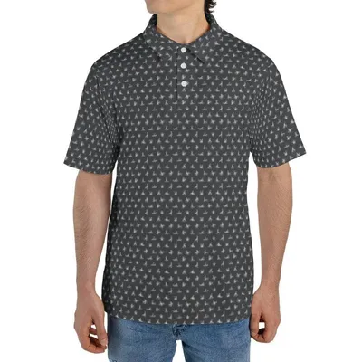 Men'S Black Micro Dot Polo Polo Shirt, Minimalist Texture Aop, Tiny White Pattern, Solid Look, Business Casual, Us Fit