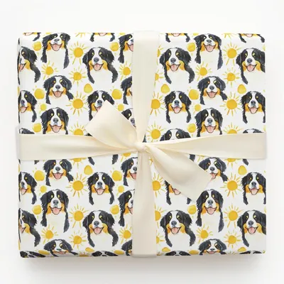 Sunny Day with the Bernese Mountain Dogs - Gift Wrap for Christmas, Holidays Wrapping Paper, Christmas Wrapping Paper