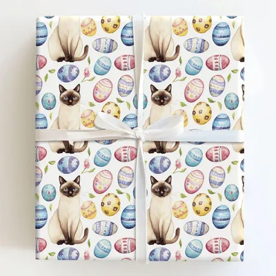 Easter Eggs with the Siamese - Gift Wrap for Christmas, Holidays Wrapping Paper, Christmas Wrapping Paper