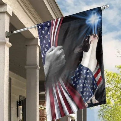 Hand Pulling Back Usa Flag House Flag, Gift For Dog Lover Vertical House Flag