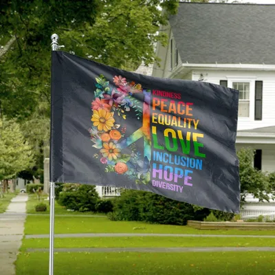 Peace Equality Love Floral Rainbow Hope House Flag Kindness Diversity Decor Horizontal House Flag