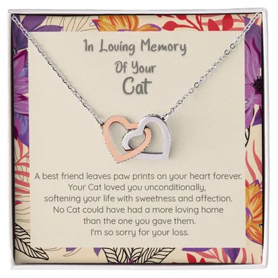 Loss Of Cat - In Loving Memory Of Your Best Friend - Connected Hearts Forever Necklace Interlocking Hearts Necklace