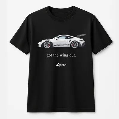 Launch Club T-Shirt White Porsche Gt Car Got The Wing Out Graphic Clean T-Shirt For Car Enthusiasts