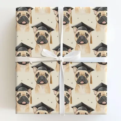 Tan Frenchie Graduate - Gift Wrap for Christmas, Holidays Wrapping Paper, Christmas Wrapping Paper