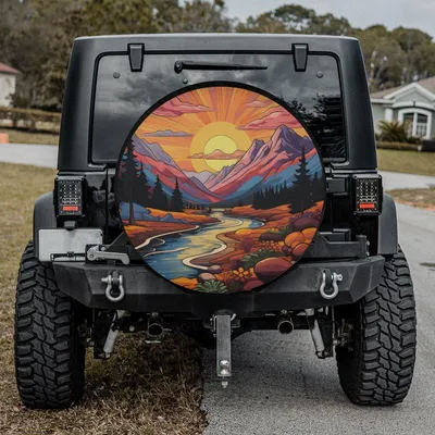 Nature Landscape Spare Tire Cover, Colorful Mountain River Scene, Outdoors Lover Wheel Cover, Universal Fit Accessory Spare Tire Cover