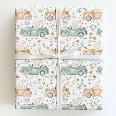 Sunny Bunny Drive - Gift Wrap for Christmas, Holidays Wrapping Paper, Christmas Wrapping Paper