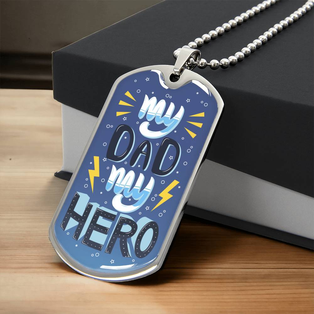 My Dad My Hero Dog Tag Chain - Army Tag Necklace, Dog Tag