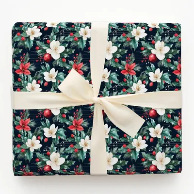 Magnolia Carol - Gift Wrap for Christmas, Holidays Wrapping Paper, Christmas Wrapping Paper