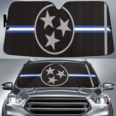 Tennessee State Subdued Flag Black And Blue Fire Printed Car Sun Shades Cover Auto Windshield PrintSyde