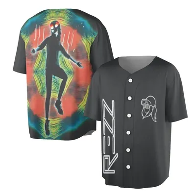 Baseball Jersey, Rezz Rave Festival Graphic Baseball Jersey, Psychedelic Edm Fan Gear, Multi-Color Black