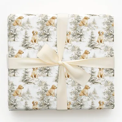 Golden Pines - Gift Wrap for Christmas, Holidays Wrapping Paper, Christmas Wrapping Paper