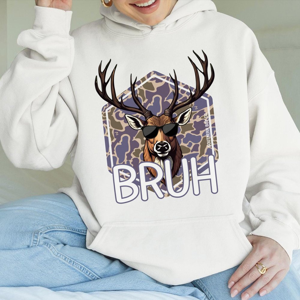 Camo Buck Bruh Hoodie Hoodie Hoodie Hunting Graphic Top For Unisex Outdoor Deer Print