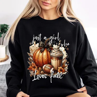 Football Sweatshirt Just A Girl Who Loves Fall Sweatshirt Pumpkin Sweatshirt Coquette Bow Sweatshirt Autumn Sweatshirt Pumpkin Season Gift Fall