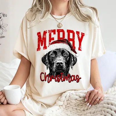 Merry Christmas Labrador Retriever T-Shirt, Cute Dog Lover Holiday, Santa Hat Dog For Women & Men, Gift For Dog Lover