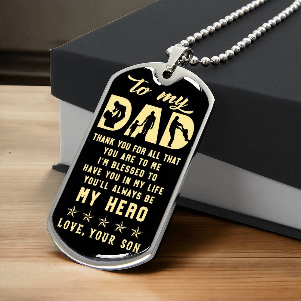 My Hero Doesnt Wear A Cape He Wears Dog Tags - Hand Stamped Dog Tag Necklace - Fathers Day Gift For Dad From Son - Army Tag Necklace, Dog Tag