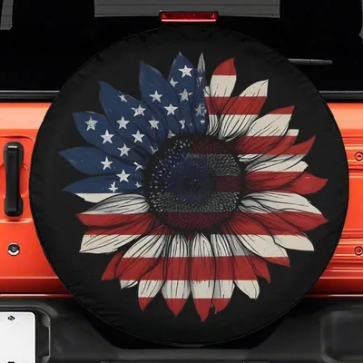 America Sunflower Spare Tire Cover Camera Hole Option,Usa Flag Sunflower Tire Cove,4th Of July Sunflower Tire Cover Campers Spare Tire Cover