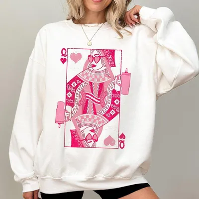 Queen Of Hearts Sweatshirt Cards Sweatshirt Games Valentine'S Day Sweatshirt For Women For Men