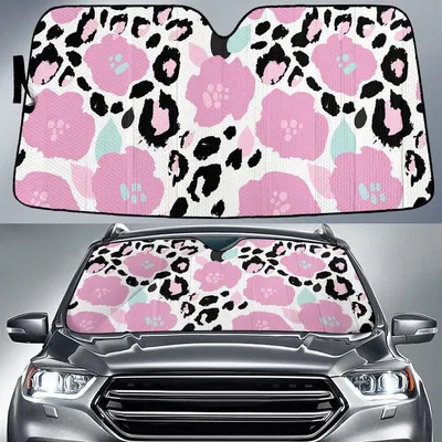 Pinky Hawaiian Hibiscus Flower And Leopard Skin Texture Car Sun Shades Cover Auto Windshield PrintSyde
