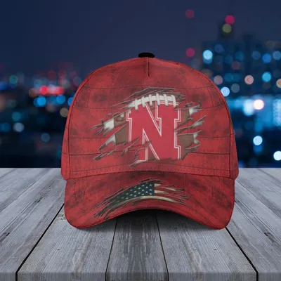 Baseball Cap Nebraska Cornhuskers Distressed Red Metal Plate Ripped Flag Baseball Cap