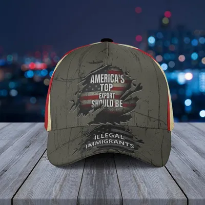 Baseball Cap Illegal Immigrants Political Slogan  Distressed Us Flag Metal Texture Print Baseball Cap