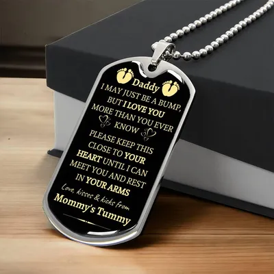 1St Fathers Day Gifts - Dad To Be Gifts - New Dad Gifts - Fathers Day Gifts From Bump - Announcement Necklace Idea - Army Tag Necklace, Dog Tag