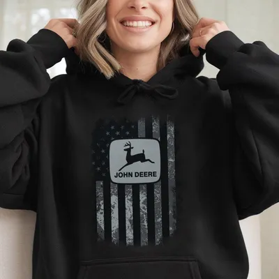 John Deere American Flag Hoodie Bold Double Sided Design, Premium Farming Apparel