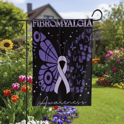 Fibromyalgia Awareness Garden Flag, Beautiful Purple Butterfly Flag Double-Sided Vertical Garden Flag