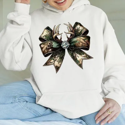 Camo Coquette Bow Sweatshirtg, Camouflage Bow Hoodie, Coquette Camo, Coquette Hunting, Old School Camo, Deer Hunting, Full Size