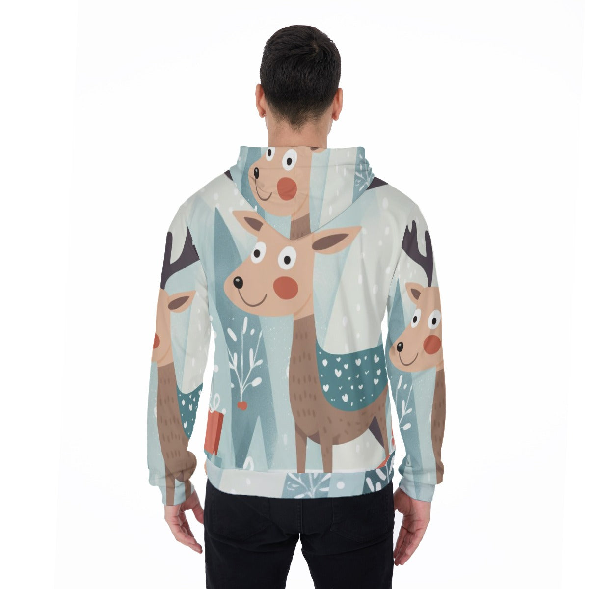 Cute Cartoon Deer Pattern Unisex Pullover Hoodie