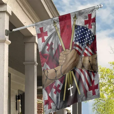 Georgian Handshake American Flag, House Flag Decoration Vertical House Flag