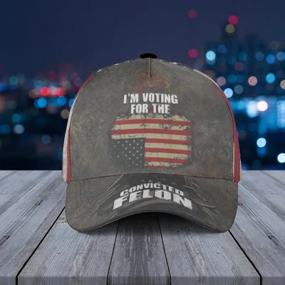 Convicted Felon Baseball Cap – I'M Voting For The Flag, Torn American Design With Prison Imagery Statement Hat Baseball Cap