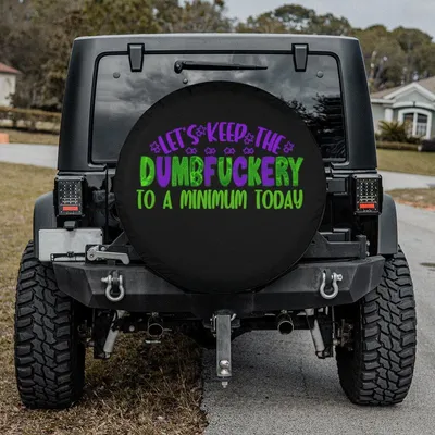 Funny Explicit Quote Spare Tire Cover, Neon Green Purple Graphic, Universal Fit Wheel Protector Spare Tire Cover