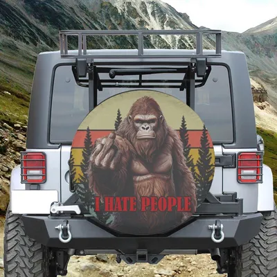 Hate People Funny Bigfoot Spare Tire Cover, Humorous Sasquatch Design, Waterproof Durable Vinyl, Universal Fit For Suv Truck Rv Camper Spare Tire Cover
